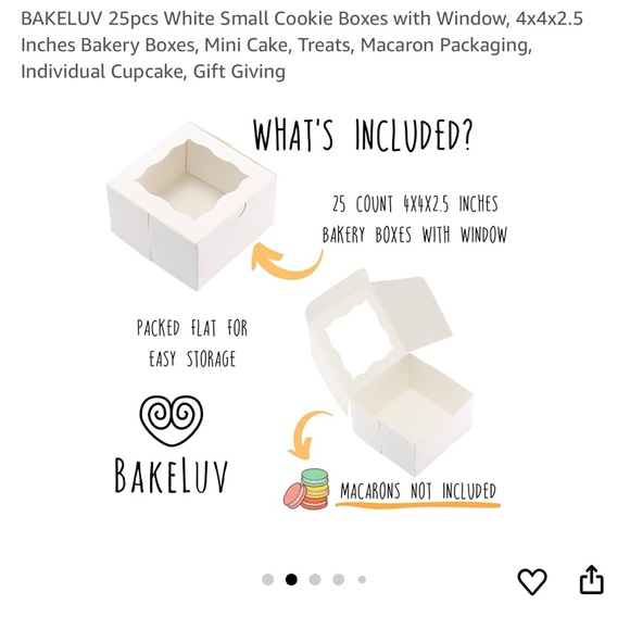 New! BAKELUV 50 pcs White Small Cookie Boxes with Window, 4x4x2.5” Bakery Boxes - Picture 6 of 16